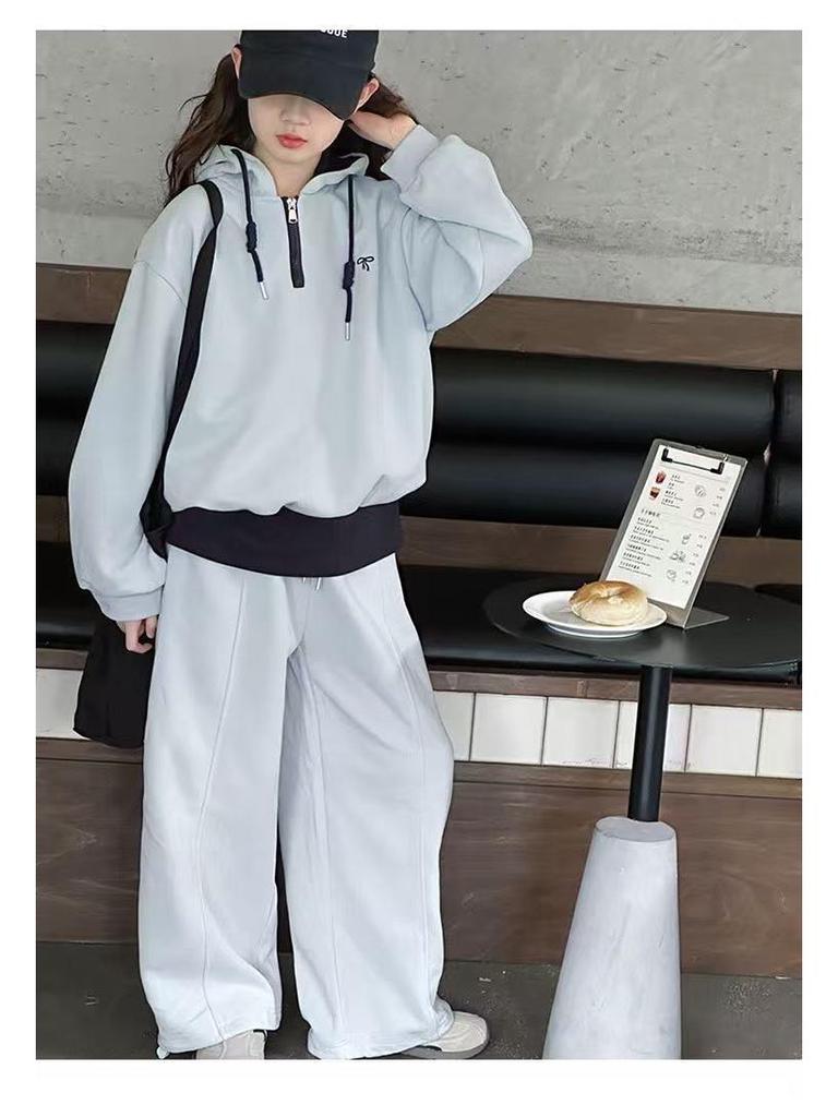 Girls' Korean-Style Hooded Two-Piece Set - Spring/Autumn 2025 Fashion for Big Kids