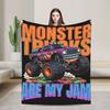 Monster Trucks Are My Jam Flannel Blankets Winter Soft Warm Throw for Boy Girl Home Decor Fashion Bedspread Sofa Bed Cover