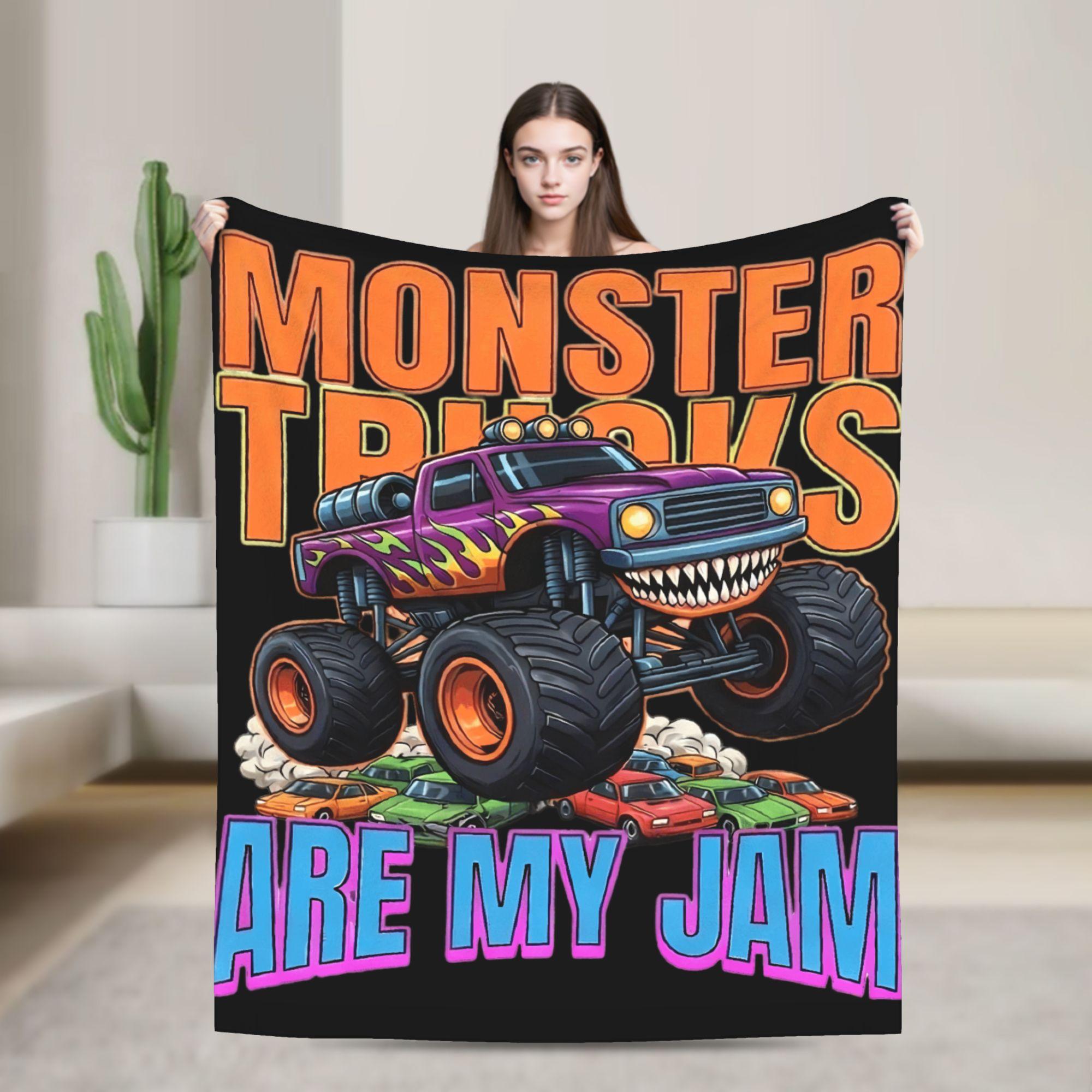 Monster Trucks are My Jam Flannel Blankets Winter Soft Warm Throw for Boy Girl Home Decor Fashion Bedspread Sofa Bed Cover 75cmx90cm чёрный