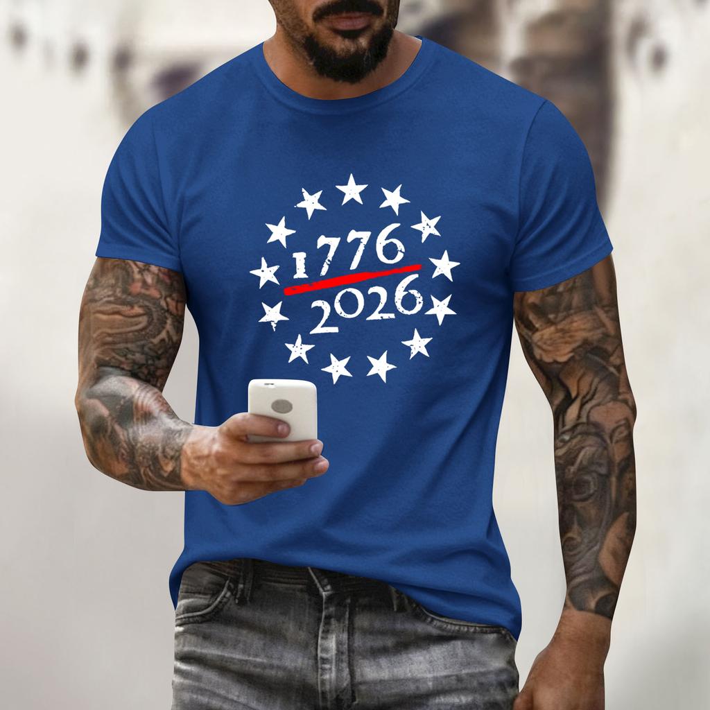 Men's Holiday Print Round Neck Short Sleeve Top Casual Sports Top