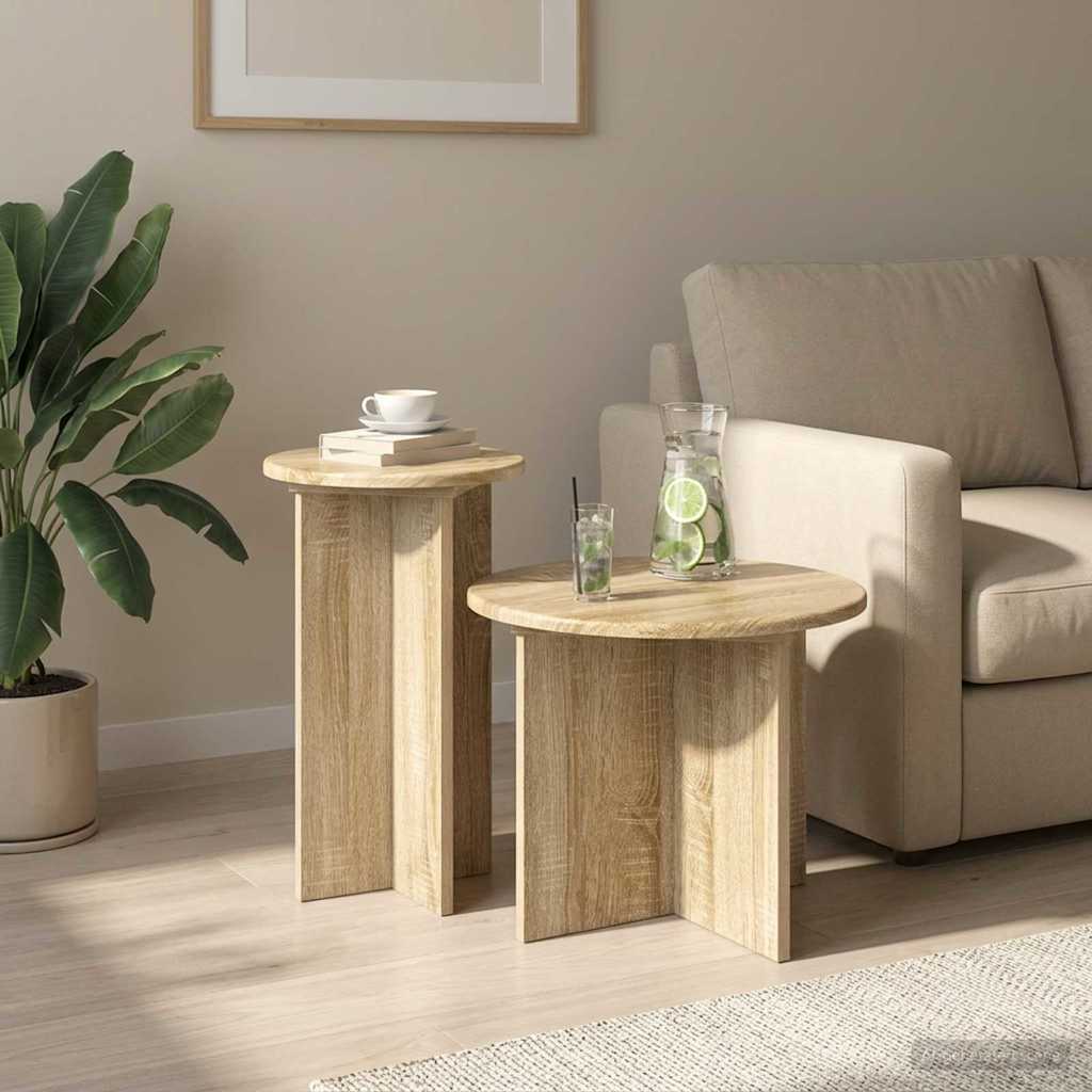 Side Table Set with Storage 2 pcs Sonoma Oak Wood Based Material