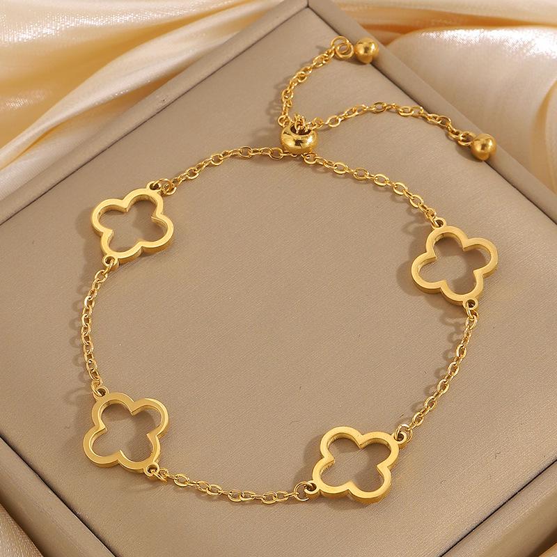 

Женский браслет из титановой стали с четырехлистным клевером - Легкая роскошь, цепочка для DIY