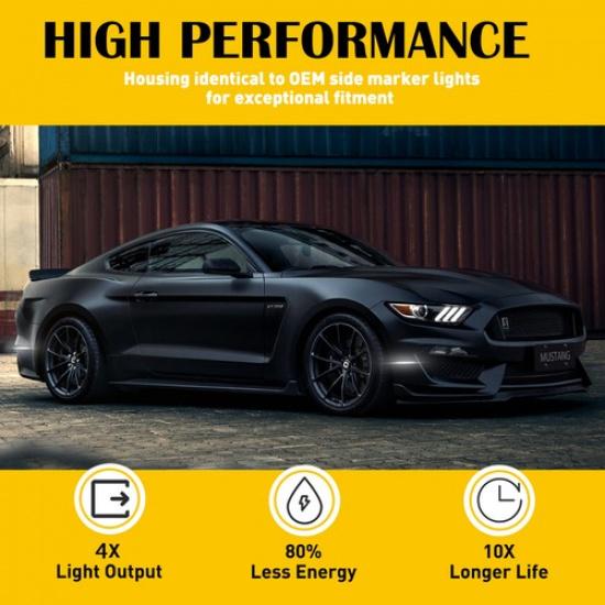 Smoked Lens White LED Front Side Marker Reflector Light For 10-14 Ford Mustang