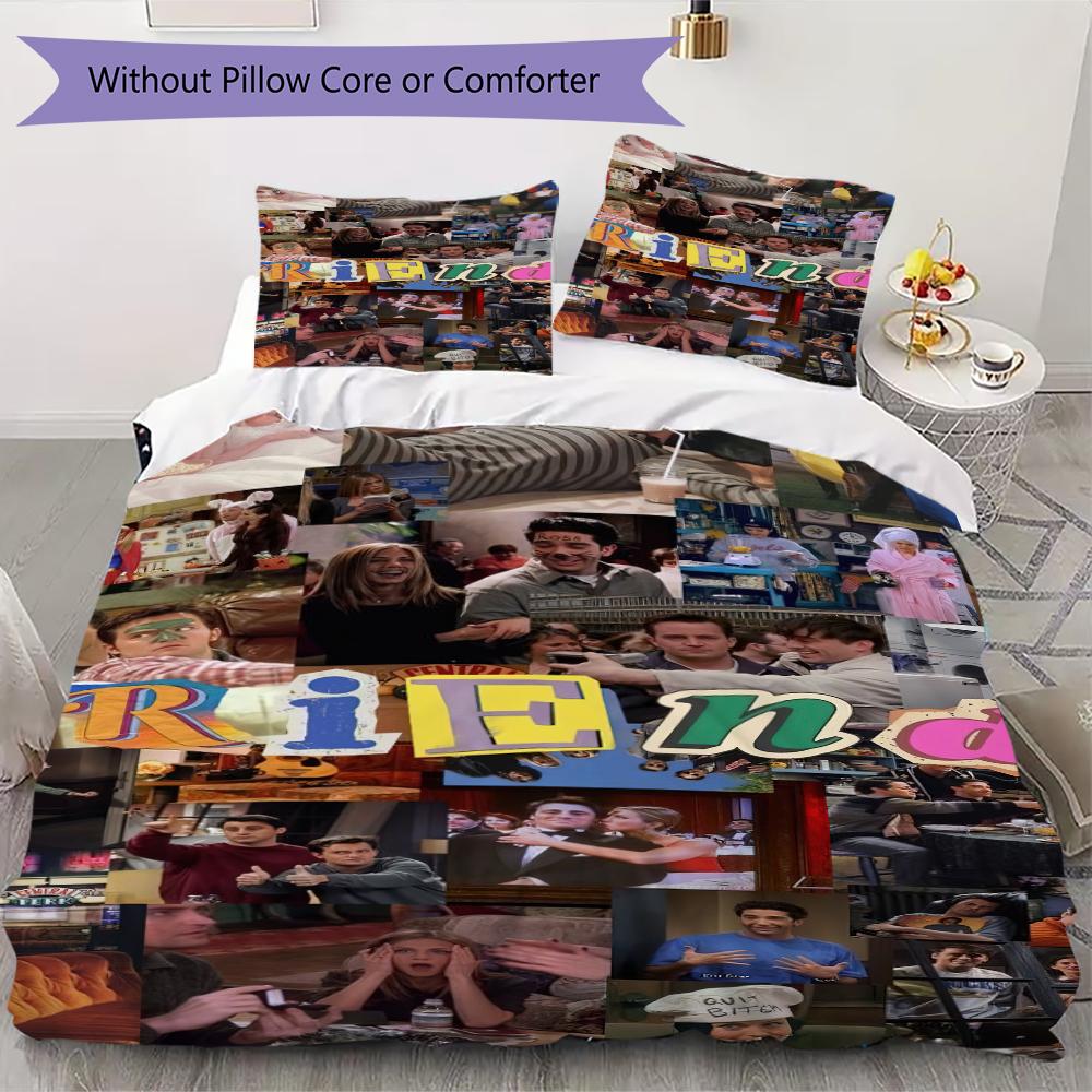 1PC Friends Theme Bedding Quilt Set Quilt Cover Pillowcase Home Decoration Birthday Gift (1 * Duvet Cover + 2 * Pillowcase, Without core)A8