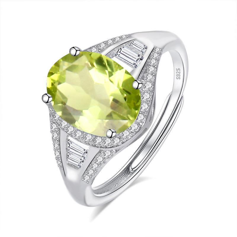 S925 Sterling Silver Ring Women's Inlaid 8 * 10mm Natural Crystal Stone Topaz High Sense Ring Elegant Ladies Jewelry
