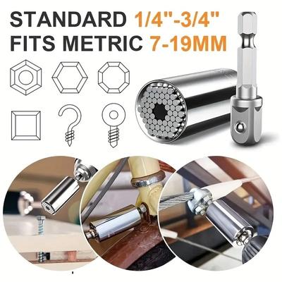 Universal Socket Wrench Torque Head Set Ratchet Super Sleeve Gadget Power Drill Adapter Magic Grip Spanner Key Multi Tool 7-19mm