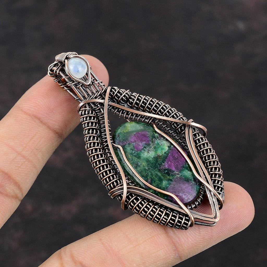Ruby Fuchsite Pendant Copper Wire Wrapped Pendant Dainty Jewelry Handmade Pendant Rainbow Moonstone Gemstone Pendant Copper Jewelry For Gift