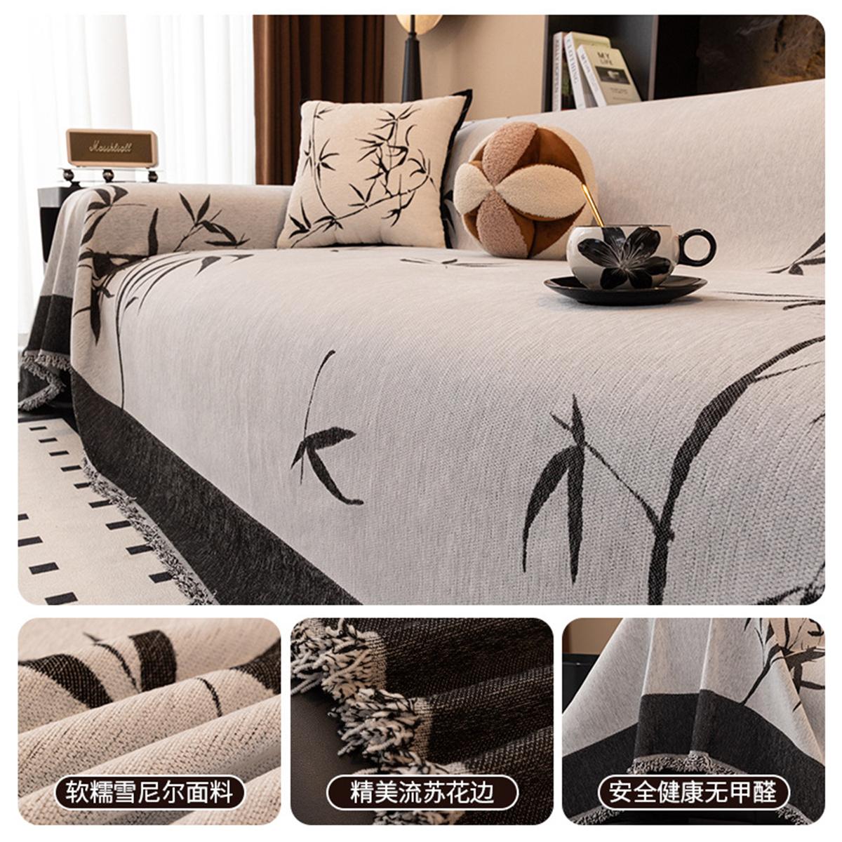 

1шт современная роспись тушью бамбукового диванного полотенца с кисточками по краю дивана чехол для одеяла украшение для дома отдых пляжное полотенце 90X90CM