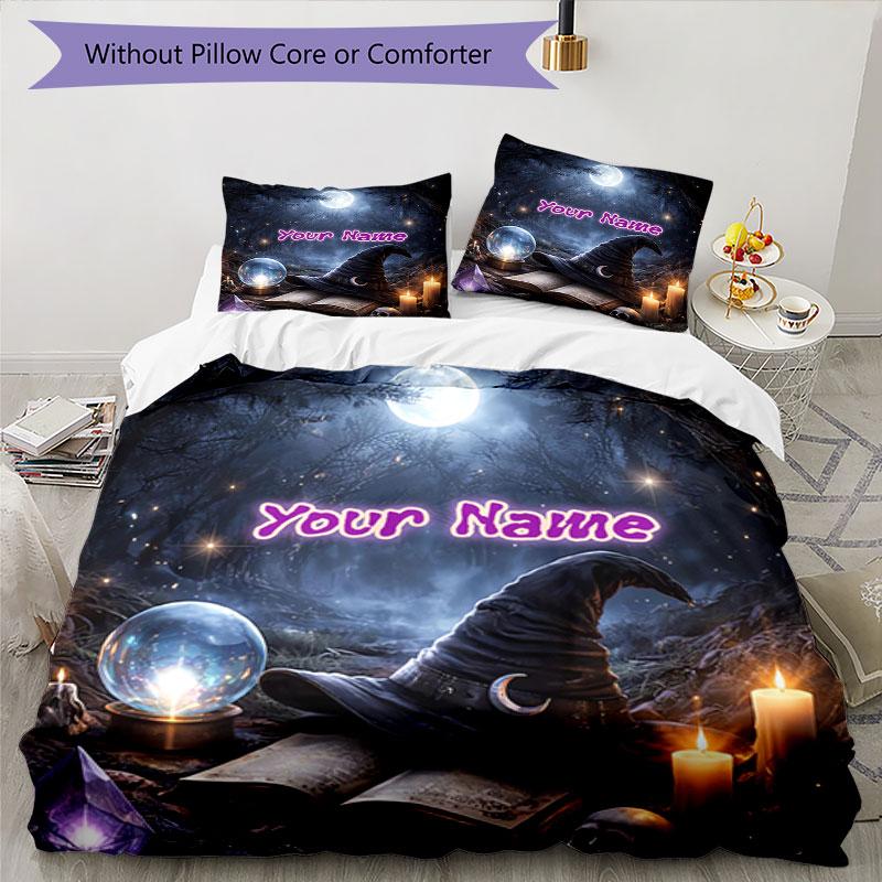 3PC Custom Name Witchcraft Moonlit Spell Bedding Set Duvet Cover Closure Includes 1 Duvet Cover & 2 Pillowcases for Bedroom