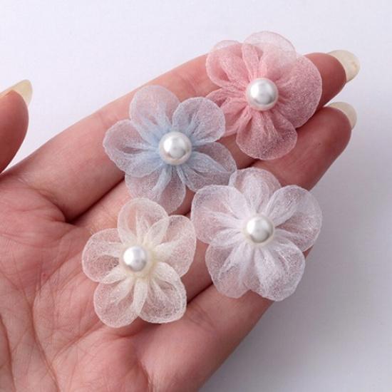 10pcs DIY Chiffon Appliques Flower Shape Beaded Material for Headband Hat Decor