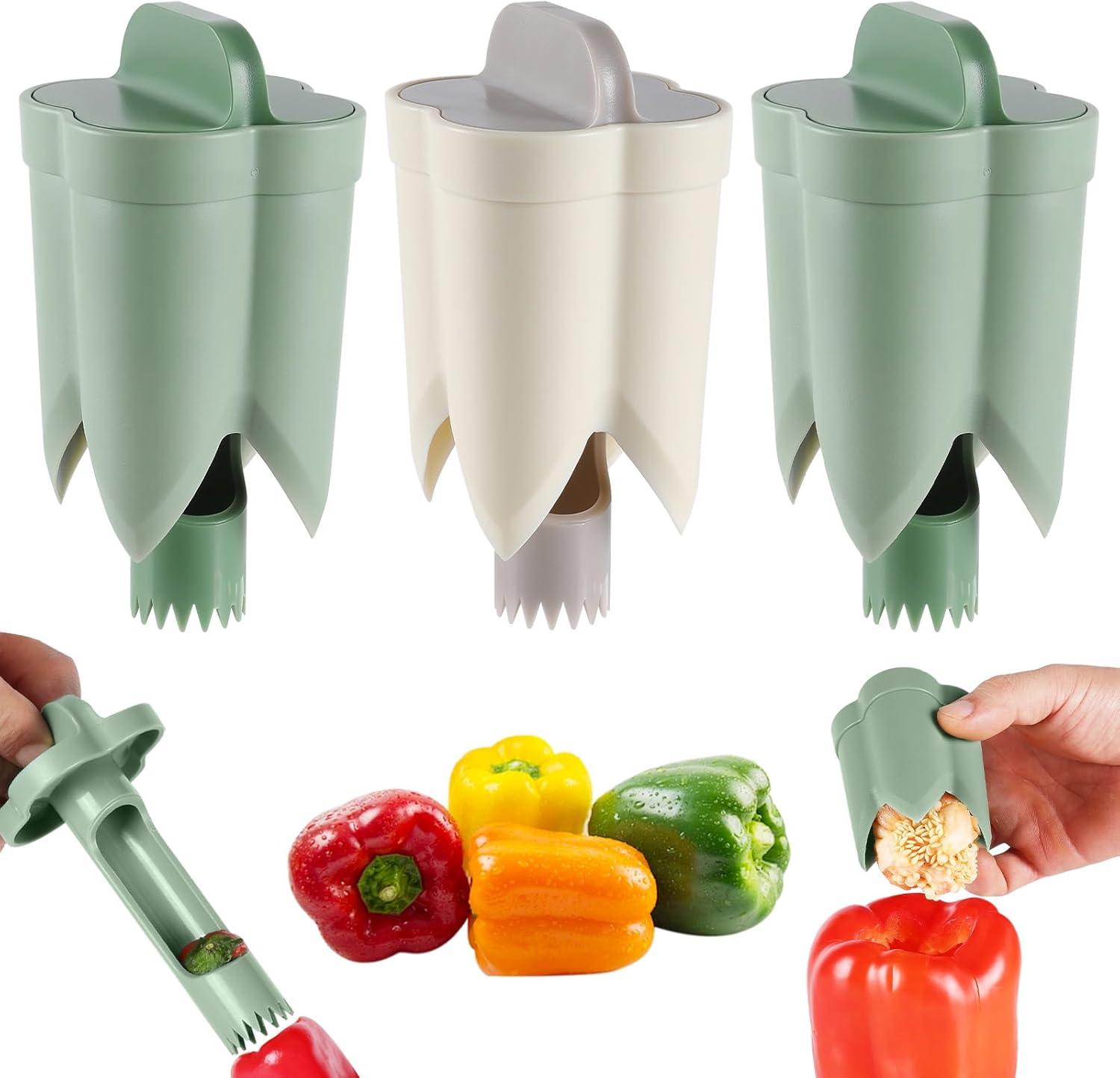 

2-In-1 Fruit Pepper Corer Color Pepper Corer Seed Removing Tool Portable Kitchen Utensil Reusable Fruit Vegetables Coring Tools зелёный