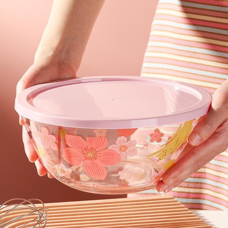 

Cherry Blossom Pastoral Chinese-Style Dough Bowl Cartoon Round Shape Heat-Resistant with Lid