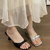 Fairy style~ French beautiful bow silver high heels women's summer thin heels seaside vacation cool slippers outside