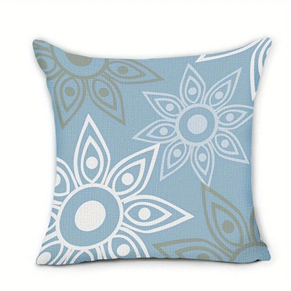 Home Decor Blue Geometric Floral Home Sweet Home Pillow Pattern Cushion Cover Suitable For Sofa Bedroom Car Pillow Cover