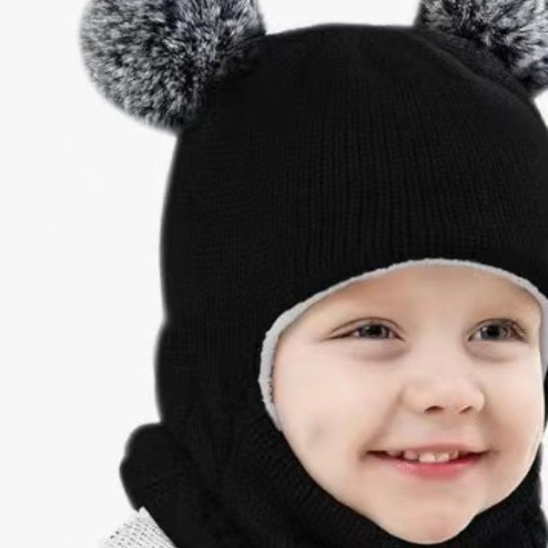 

Детский шарф с капюшоном для маленьких мальчиков и девочек, шапка, зимняя теплая вязаная шапка с клапаном, шарф 1pc