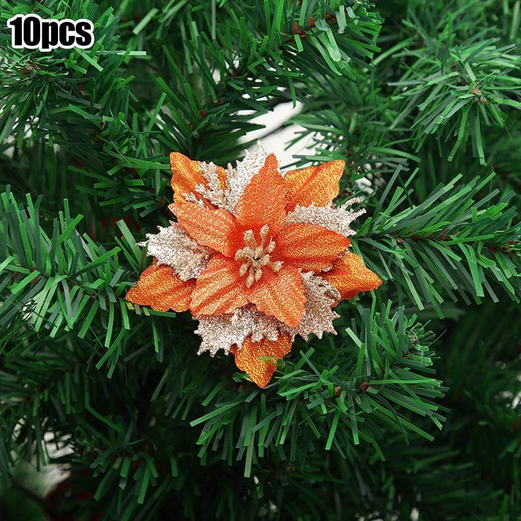 Christmas Party Poinsettia Glitter Flowers Set of 10 Color Options