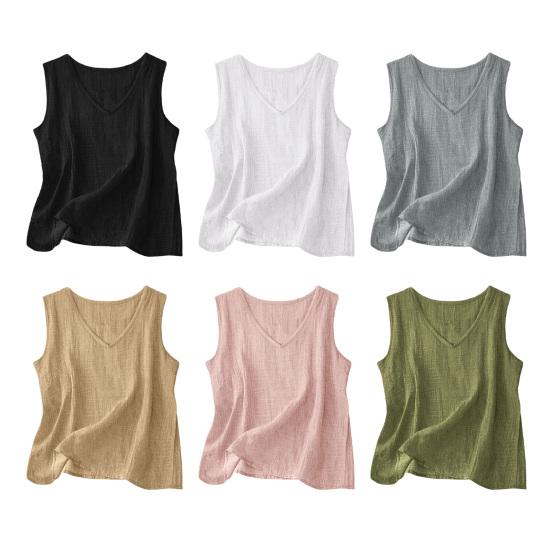 Hauts pour femmes Col en V Sans manches Coupe ample Gilet Chemise d'été Débardeurs décontractés Légers Respirants Vêtements de tous les jours