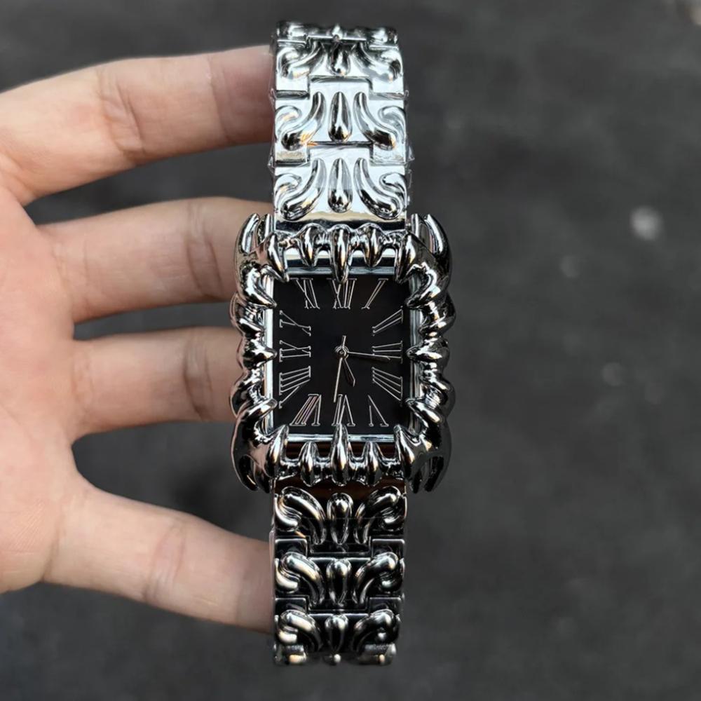 Silber Schwarz Kreative Quadratische Quarzuhren Herren Y2k Res Dämonenklauen Design Alabaster Industries Teufel Einzigartige Herrenuhren Relogio