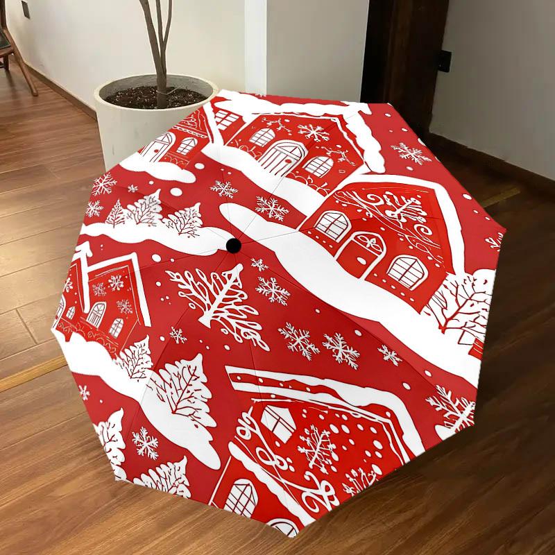 1pc Christmas, Village Automatic Open/Close Umbrella Compact Folding Umbrella with 8-Rib Shaft for Women/Men, Elegant Birthday1125S