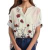 Women's Cotton Linen Round Neck Short Sleeve With Button Tops Printed T-shirt