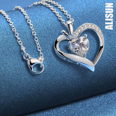 925 Sterling Silber Herzförmige Zirkon Anhänger Halskette Modischer Hochzeitsschmuck