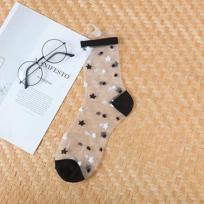 Polka Dot Socks Women See Through Transparent Crystal Silk Socks Summer Ultra-thin Breathable Girls Kawaii Cute Nylon Long Socks