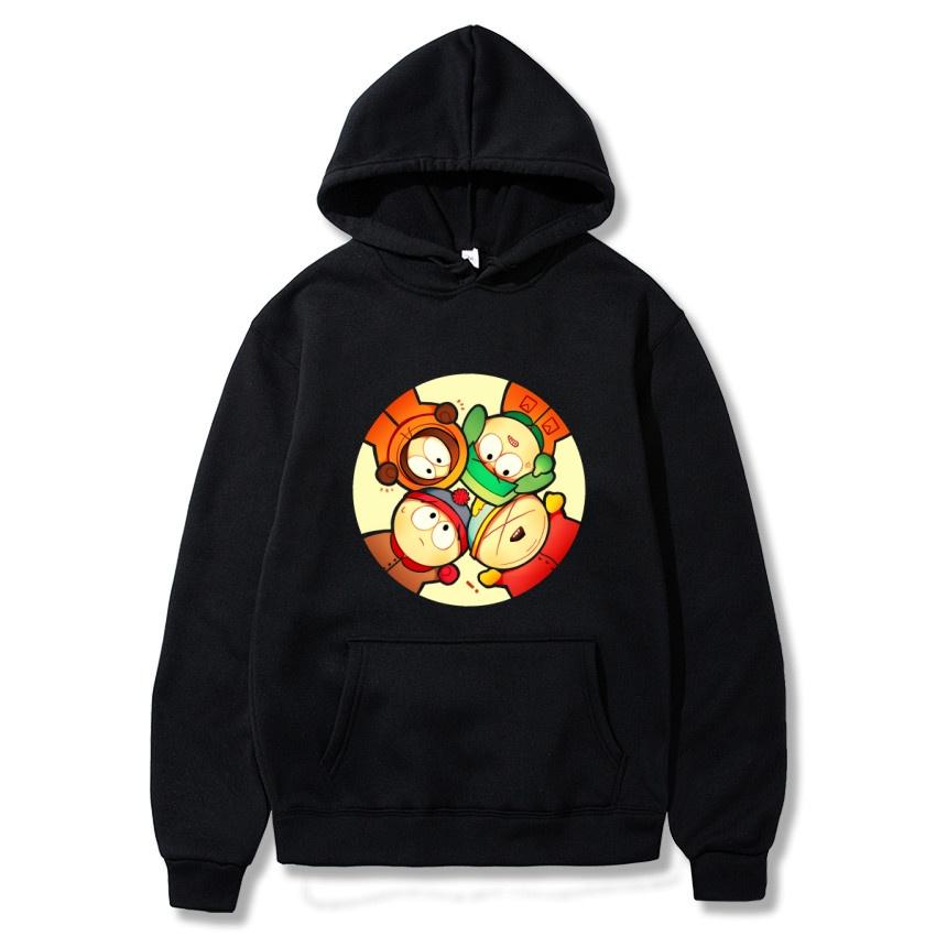 South Park Anime Pattern Hoodie Fashion Warm Coat Men's Autumn and Winter Season Hoodie Street Black Long Sleeve Hoodie