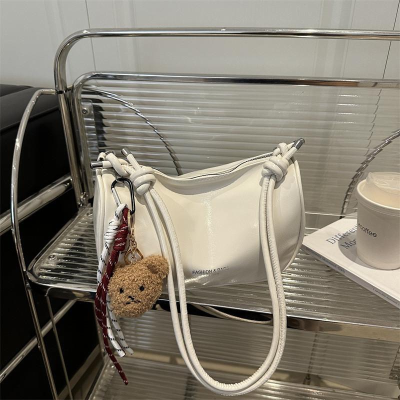 Color Solid Minimalist Letter Printed Women Casual Shoulder Bag With Pendant