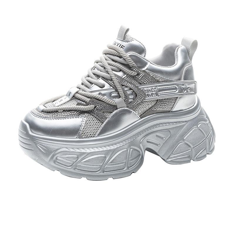 Small platform dad shoes 2025 spring new fashion rhinestone inner height increase women's shoes sports shoes women's versatile