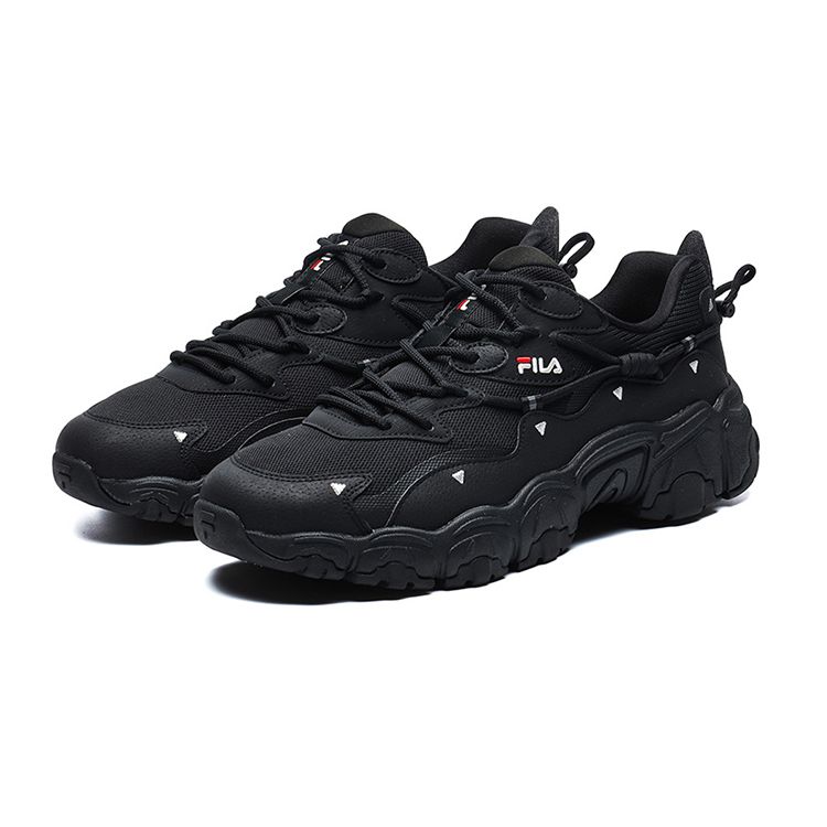 FILA Heritage-FHT Mesh Fabric Synthetic Leather TPU Comfortable Lightweight Low-Top Dad Shoes Men sneaker Black F12M134108FBG