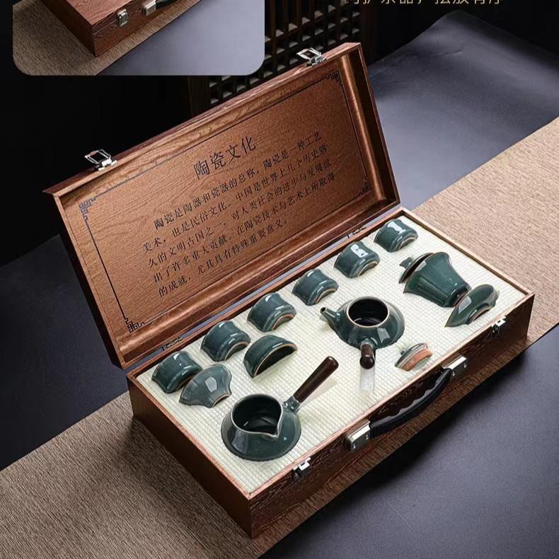 Ge Kiln Tea Set Gift Box Set Ceramic Kung Fu Opening Side Handle Teapot Household Tea Ware Gift Companion Gift Box
