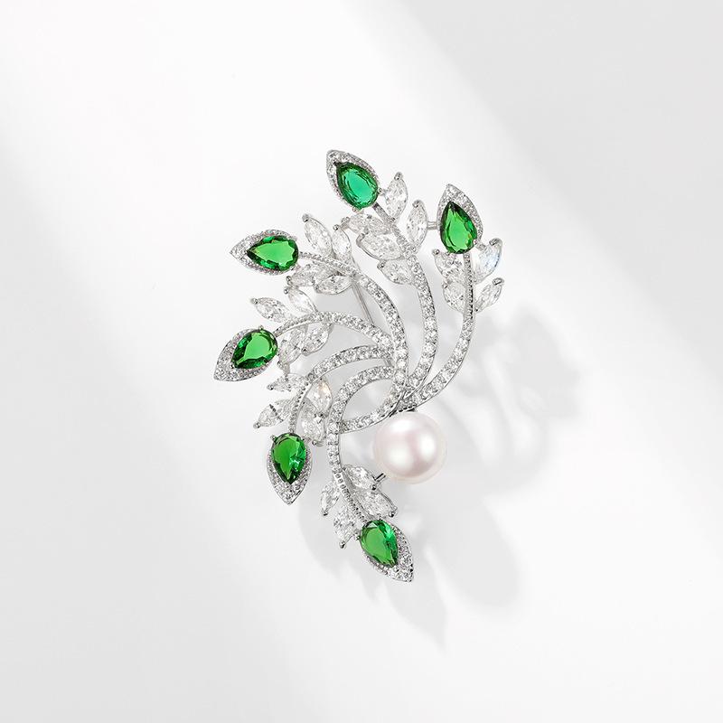 Bo Xin Yun High-End Natural Freshwater Pearl  Agate Leaf Brooch Corsage Pin