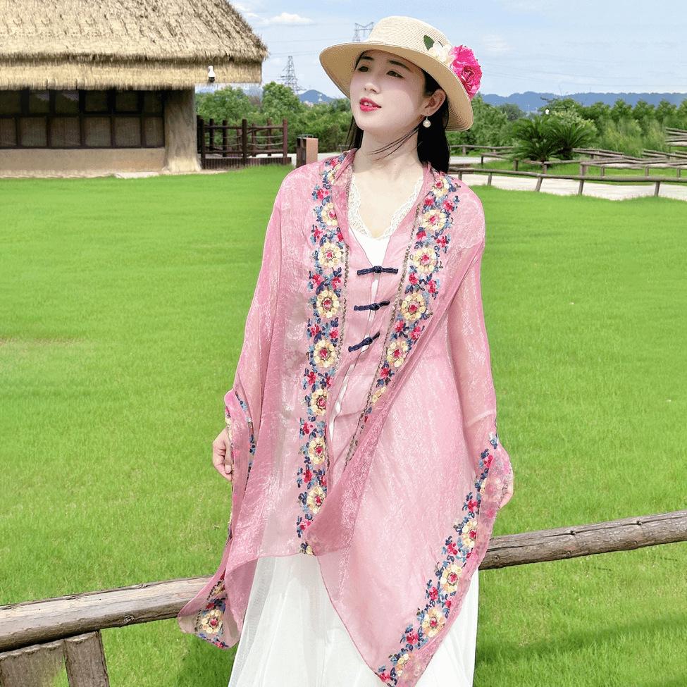 Retro Sonnenschutz Schnalle Schal Strandtuch Neuer Chinesischer Stil Dünner Ethnischer Schal Temperament Baumwolle Leinen Schal Kopftuch