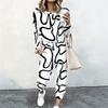 Female Oversized Long Sleeve Top And Elastic Waist Trousers Two Piece Outfit For Daily Leisure Activities