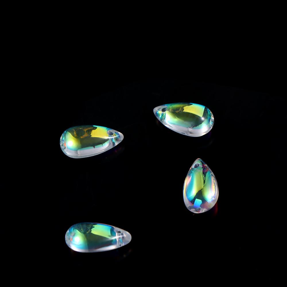 100 STK Gjennomsiktig Vanndråpe Krystall Perforert Krystallpynt Glassperle Smykkefremstilling