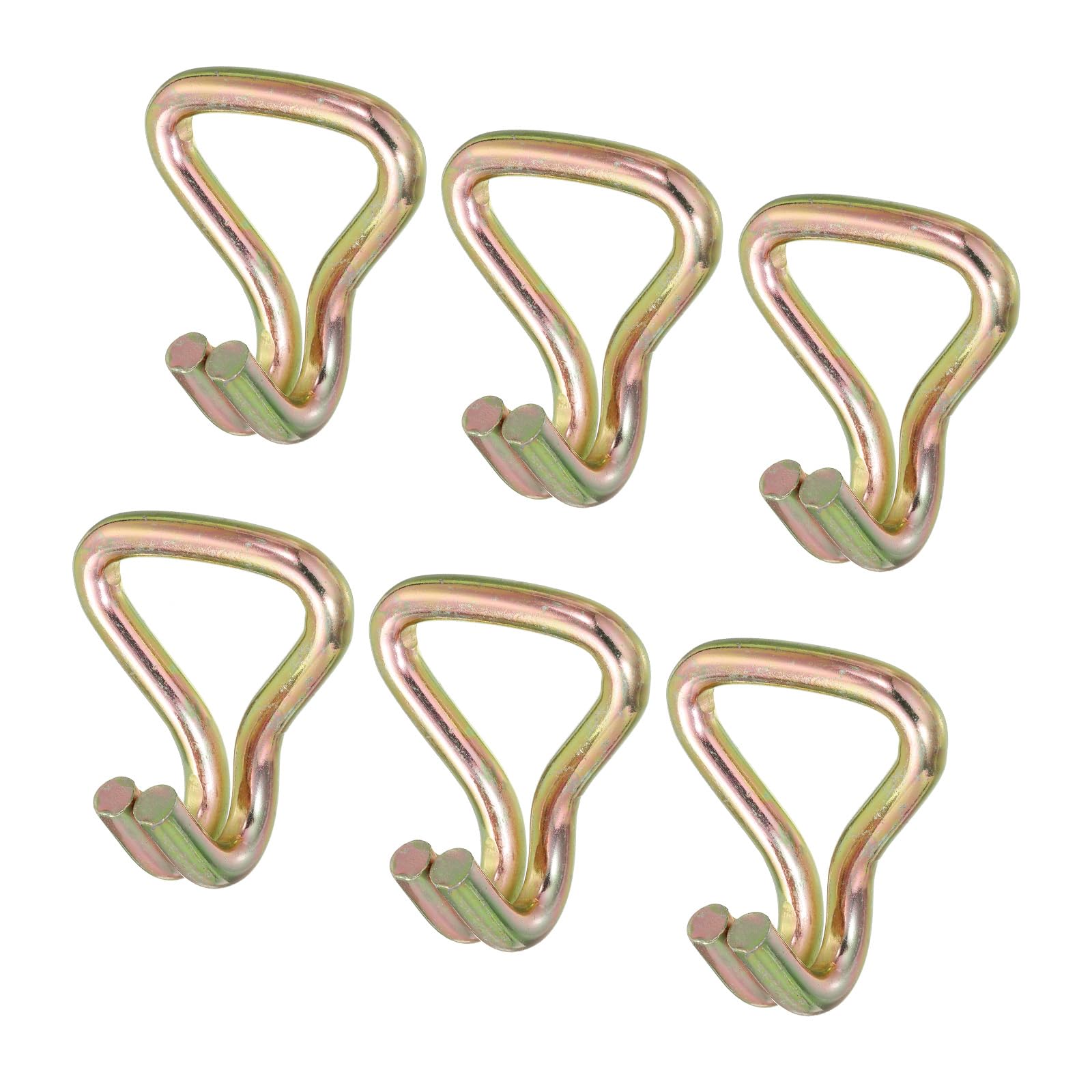 

uxcell Ratchet Double J Strap Hooks for 2 Tie-Down Straps and Webbing, Zinc Color, for Vehicles, Trucks, and Trailers, Pack of 6