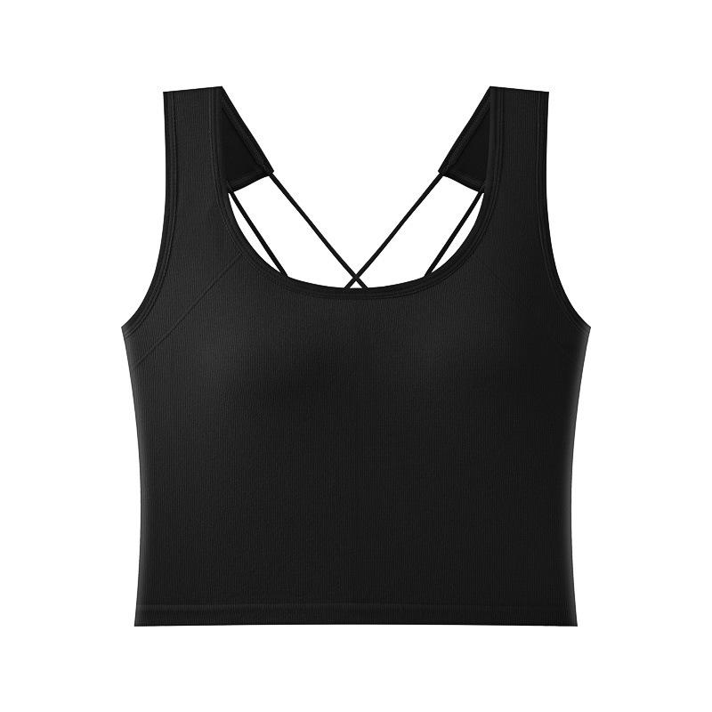 Crisscross Back Tank Top With Built In Bra OneSize чёрный