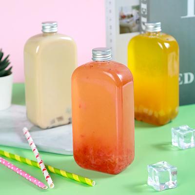 400ML Empty Plastic Water Bottle With Aluminum Lid Cap Portable Drinking Water Container Square Flat Bottle For Beverage Storage