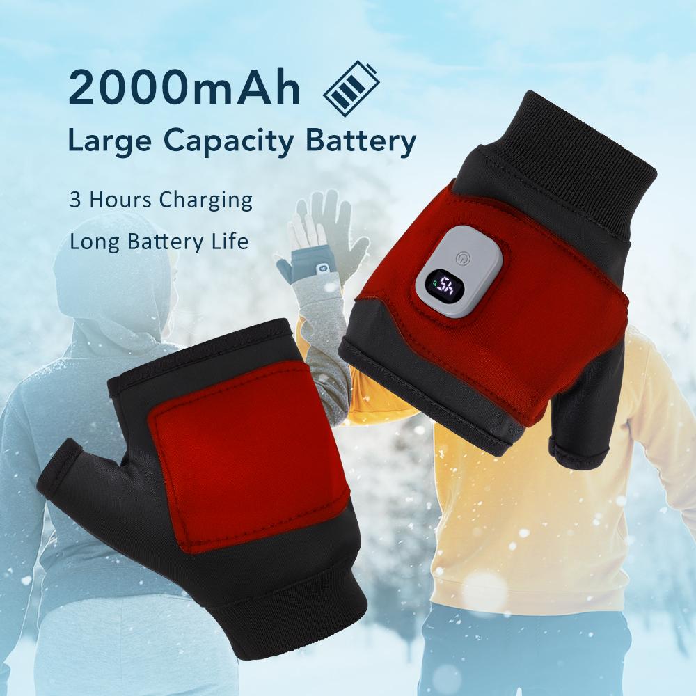 Rechargeable 1Pair Unisex Electric Heating Winter Outdoor Heated Gloves Half Finger Touchscreen Warmer Mitten for Outdoor Hiking