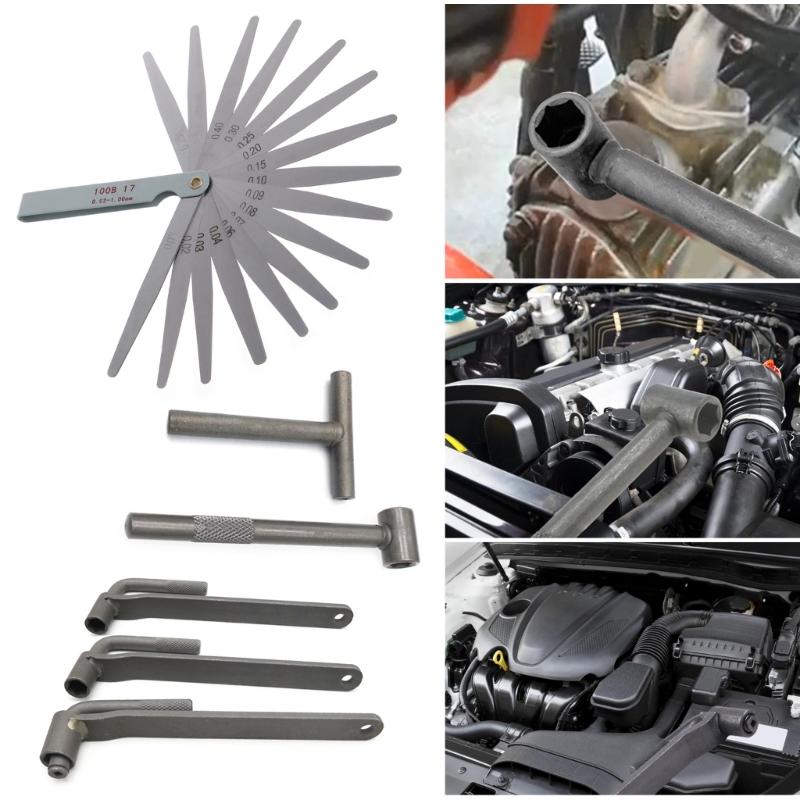 Motorcycle Scooters Engine Valves Screw Repair Wrench Adjusting Square Hexagonal Hole Spanner Tool with Feelers Gauges