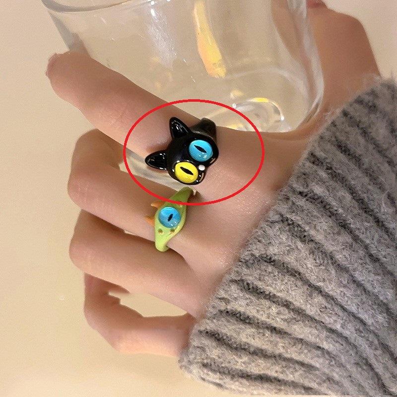 2023 New Fashion Trend Unique Design Elegant Delicate Sweet Black Cat Open Ring Couple Wedding High Jewelery Wholesale