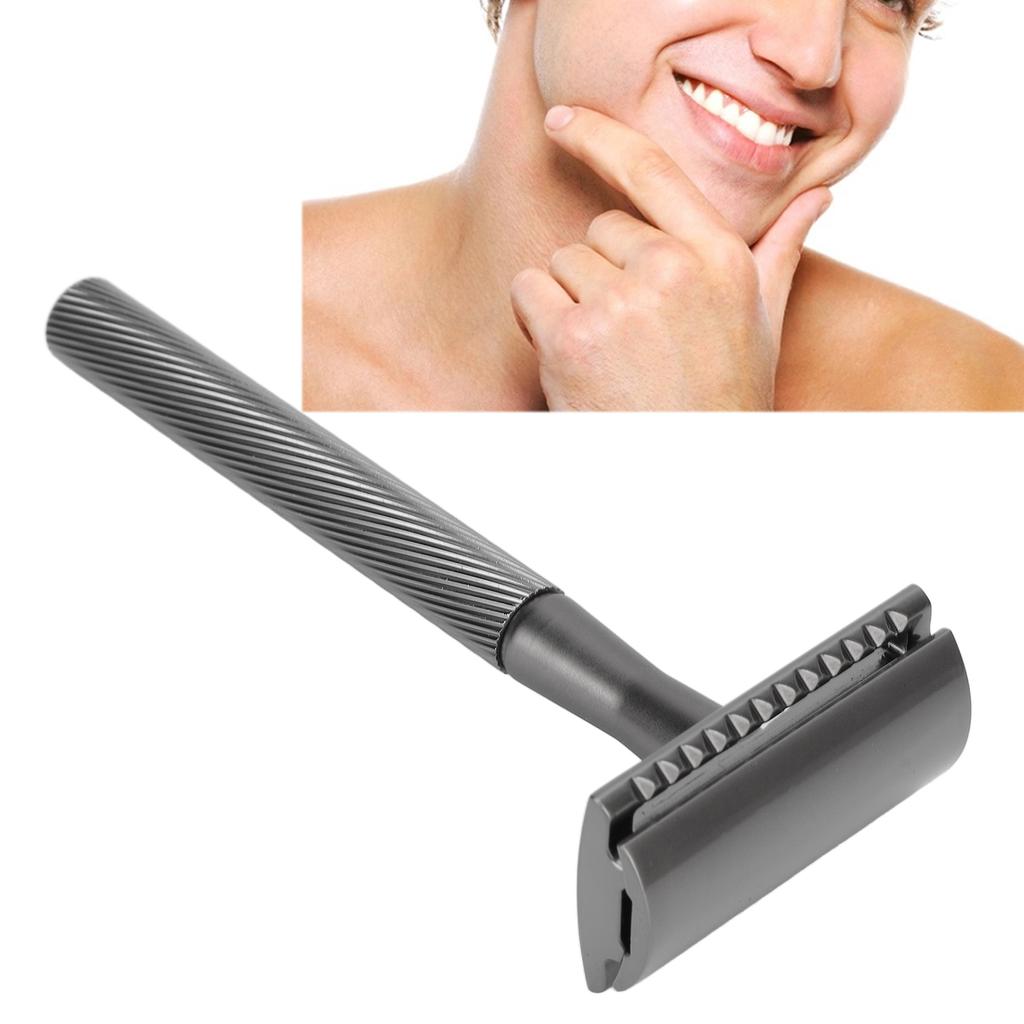 Zinc Alloy Men Portable Brass Handle Double Shaving with Base for Face Grooming