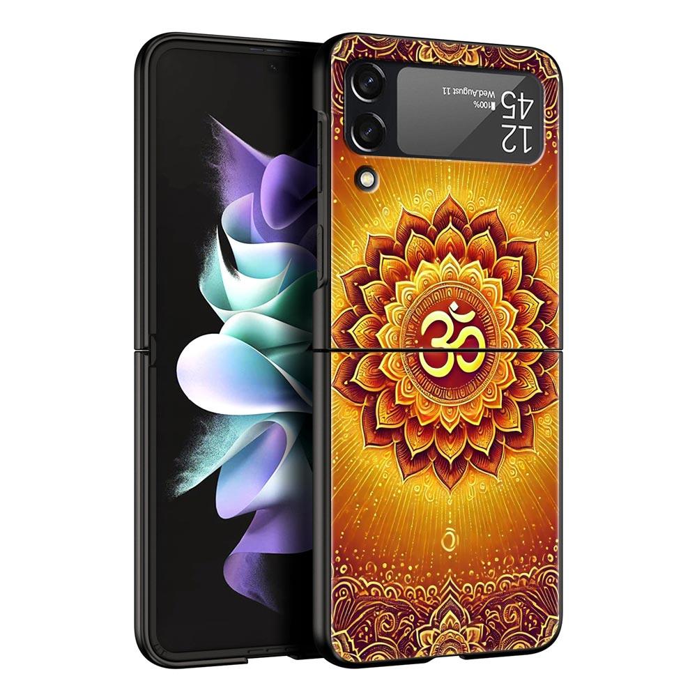 Indian Pattern Mandala Hard PC Phone Case For Samsung Galaxy Z Flip 7 6 5 4 Black Cover For Galaxy Z Flip3 Foldable Fundas Shell