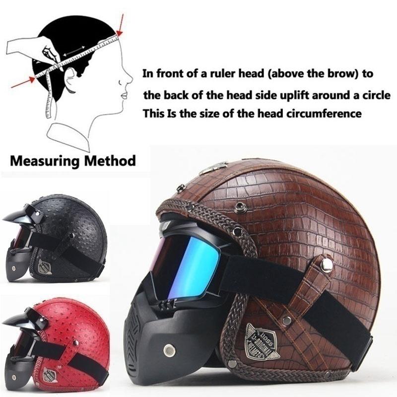 PU Leather Helmet 3/4 Motorcycle Chopper Bicycle Helmet Exposed Vintage Motorcycle Helmet & Goggles Mask Half Face Helmet