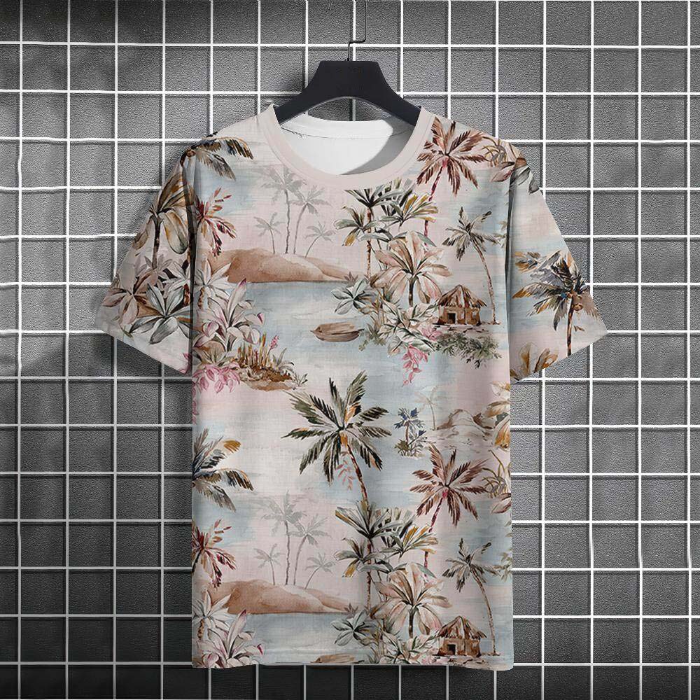Hawaiian Beach Coconut Tree 3D Print T-Shirts Men Women Short Sleeve T Shirt Oversized Harajuku Tees Tops Clothing