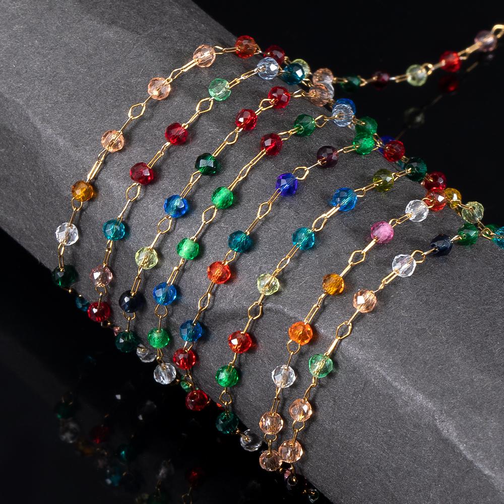2Meters 1Meter Stainless Steel Thin Chain Colorful Crystal Beaded Chains for DIY Necklace Bracelet Cloth Chain Jewelry Findings