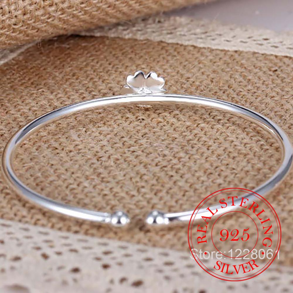 925 Sterling Silver Lucky Cuff Women's Bracelets Cherry Blossom Flower Bangle Party Jewelry Argent 925 Jewellery Ajustable