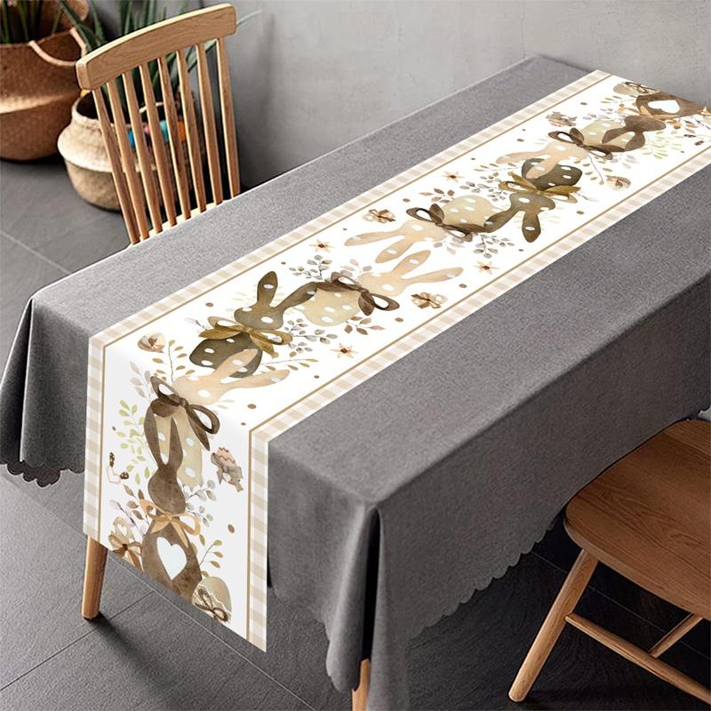 Easter Bunny Table Runner Rabbit Eggs Flower Table Cover Spring Holiday Easter Decorations For Home Kitchen Dining Table Decor
