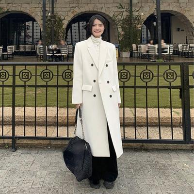 Elegant Long Wool Coats Women Streetwear Quilted Jacket Korean Double Breasted Woolen Overcoat Winter Oversized Thick Outwear