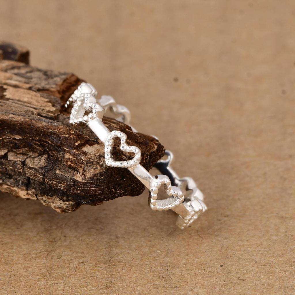 Minimalist Heart Band Ring, 925 Sterling Silver Stackable Love Ring, Cute Heart Design Romantic Jewelry Gift for Women